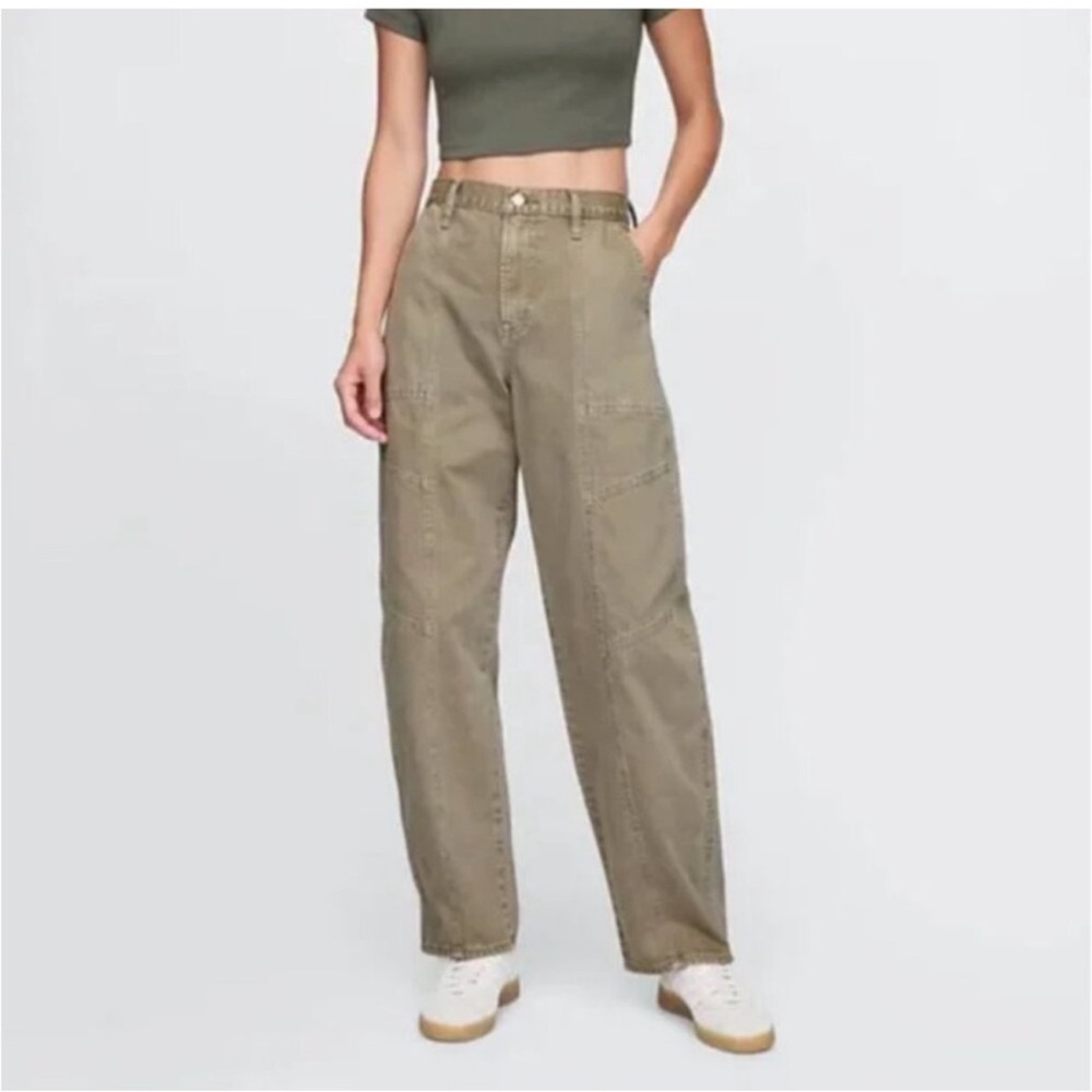 GAP Women’s High Rise Barrel Cargo Jeans in Flannel Taupe Beige Size 28/6